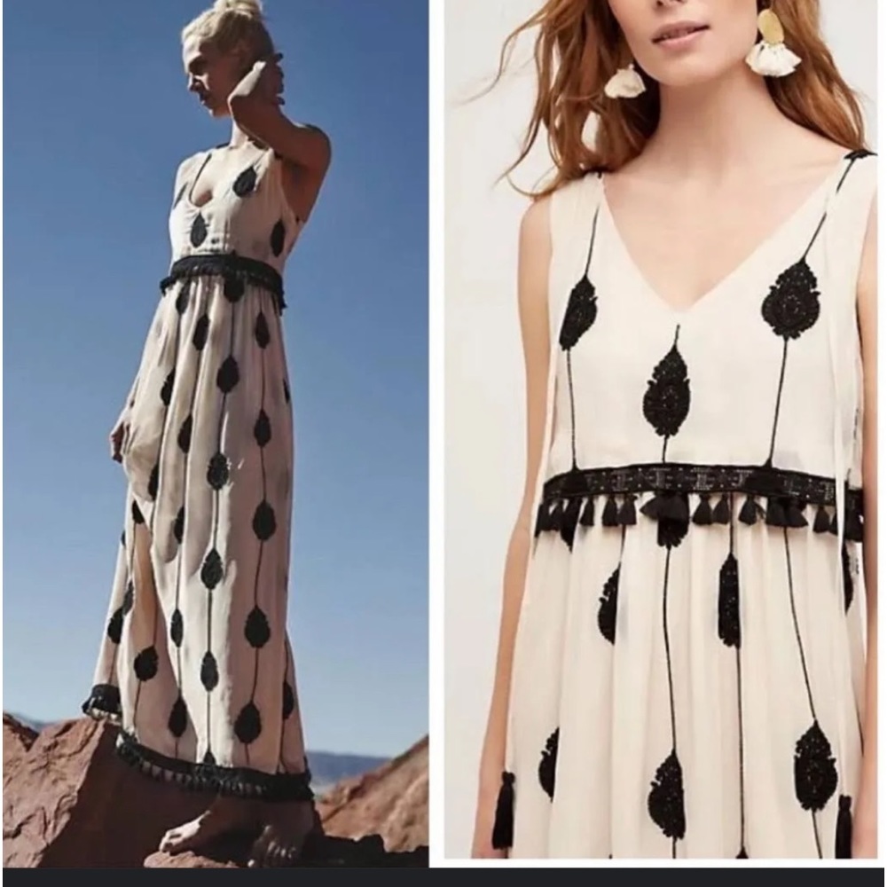 Anthro Moulinette Soeurs Embroidered Medallion Maxi Dress Tassels